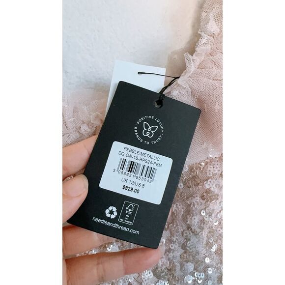 needle & thread Raindrop One-Shoulder Ankle Gown pebble UK12/US8 - Picture 11 of 11